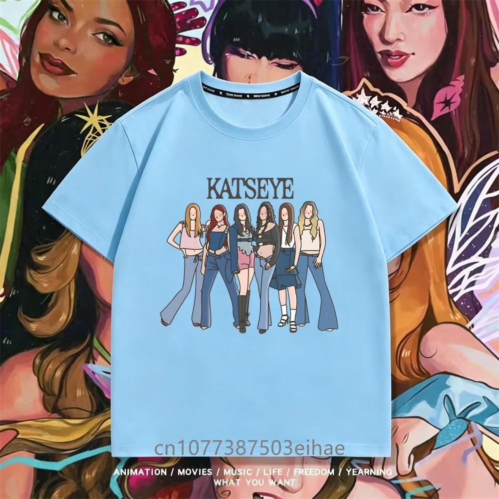 Stylish Katseye Idol Figure T Shirt Kpop Unisex Short Tee Boys Girls Megan Daniella Manon Lara Sofia Yunchae Street Fashion Top