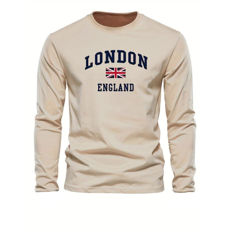 

Мужская футболка свободного кроя большого размера в стиле кэжуал спорт с принтом букв LONDON ENGLAND, круглым вырезом и длинным рукавом 2XL