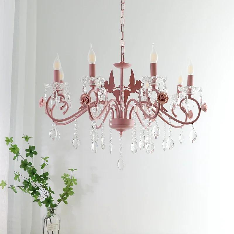 Pink Princess Crystal Chandeliers Princess Room Girl Bedroom Decor Lamp Warm Romantic Fairy Hanging Chandelier Children's Light