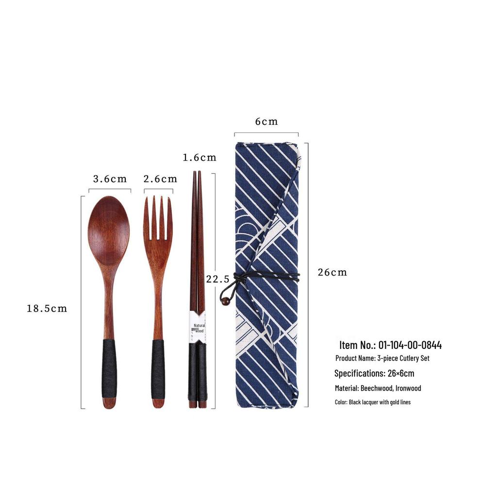 Japanese Korean Wooden Spoon & Chopsticks Set - Portable Tableware for Soup, Rice, and Serving.