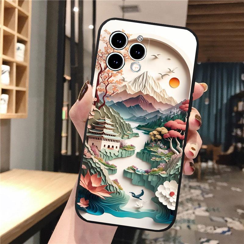 Beautifull Landscape Moon Wave Art Phone Case For Iphone 15 14 Pro Max 13 12 11 Pro Max XSMax XR 12 13 Mini 14 Plus