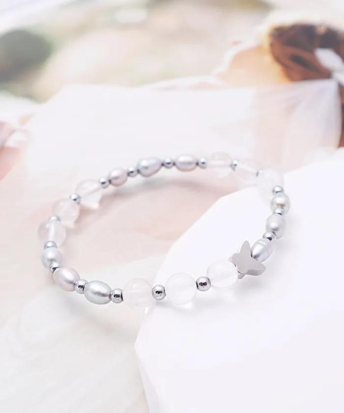 Clear Quartz & Pearl Butterfly Point Bracelet (PLT-BR-094_GR)