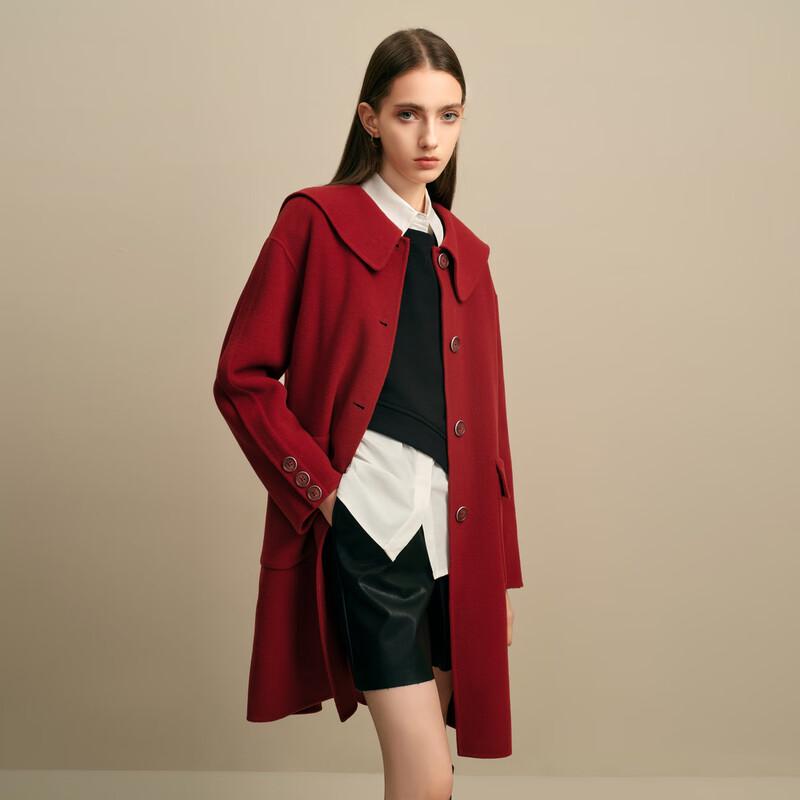 Elva' Island Women's Youthful Short Double-Faced Wool Lapel Coat