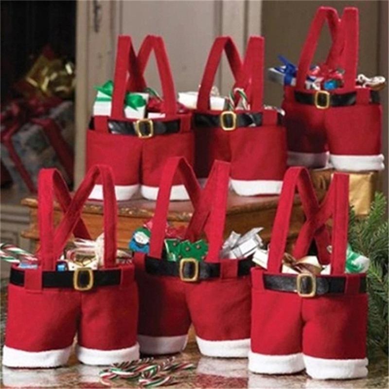 Christmas Santa Pants Gift Bag Large Handbag Candy Wine Bag Trousers Wedding Candy Bag for Wedding Holiday New Year Gift