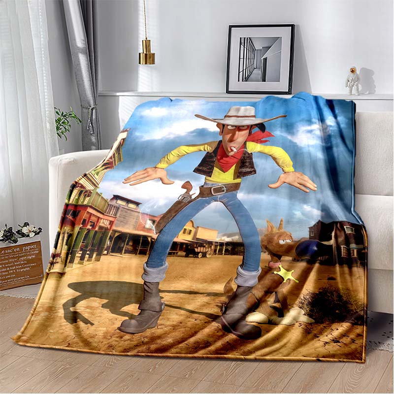 Lucky Luke Western Cowboy Flannel Blanket Cartoon Print Warm Sofa Throw Vintage Home Decor Gift For Comic Fans