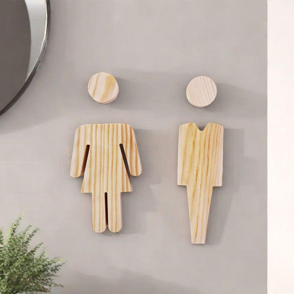 2pcs/se Self-adhesive Bathroom Door Signs Solid Wood Washroom Signs  Bathroom Supplies