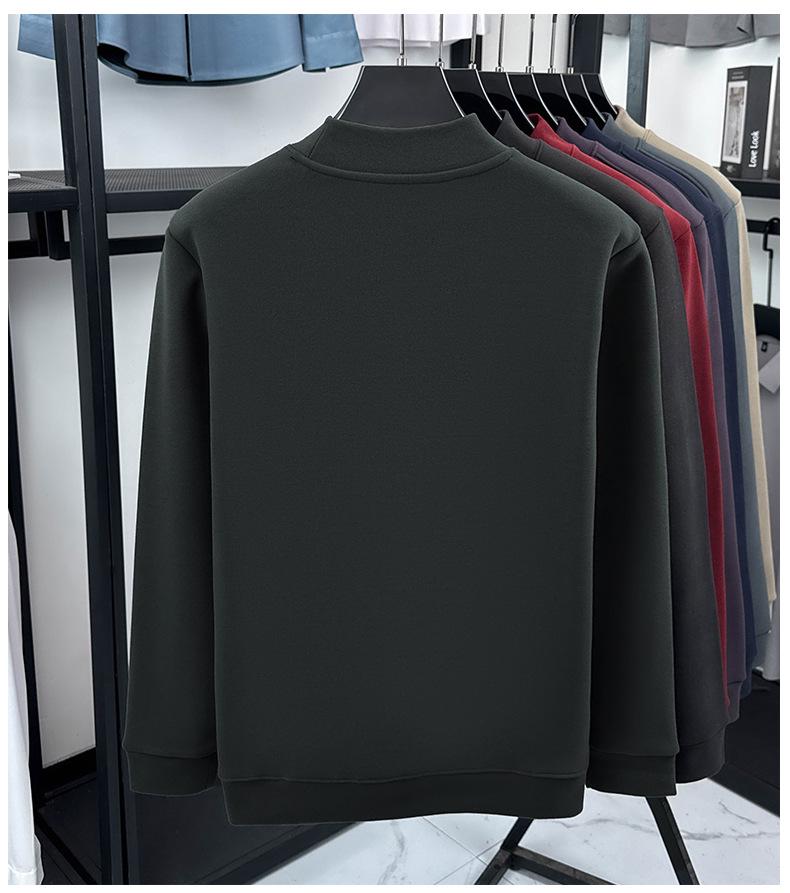Men's Versatile Winter Fleece Sweatshirt, Half-High Collar, Solid Color, Long Sleeve, Thick Base Layer for All Ages.