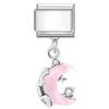New Sweet Pink Zircon Heart Bows Cherry Moon Star DIY Making Bracelet Women Men Stainless Steel 9mm Italian Charm Links Fit