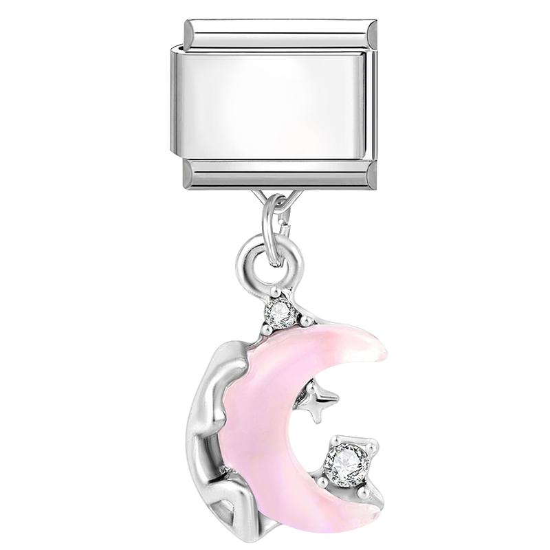 New Sweet Pink Zircon Heart Bows Cherry Moon Star DIY Making Bracelet Women Men Stainless Steel 9mm Italian Charm Links Fit