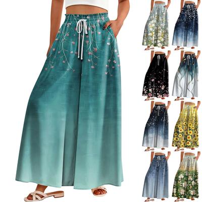 Women High Waisted Wide Leg Pants Casual Flowy Palazzo Pants Floral Print Trousers With Pocket