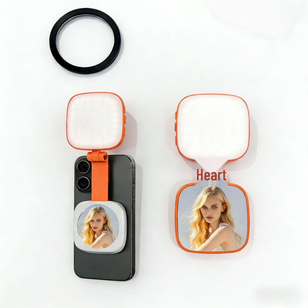 Magnetic Phone Holder with Makeup Mirror and Selfie Fill Light