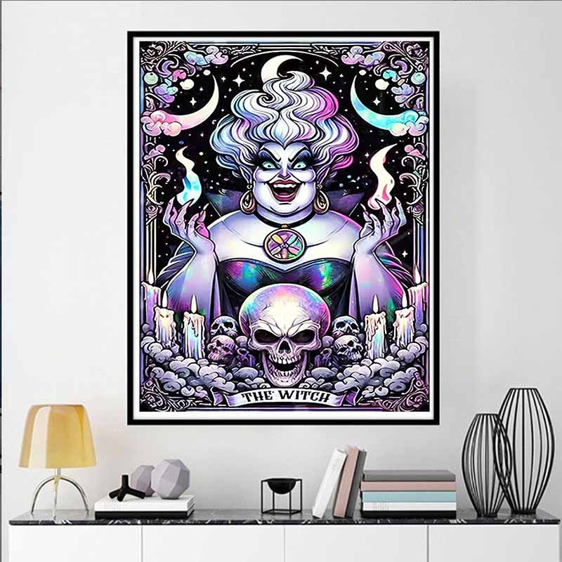 Disney 5D DIY Diamond Painting Ursula Dark Neon Tarot Style Illustration Full Round Diamond Mosaic Cartoon Dog Embroidery Art Painting Home Decor