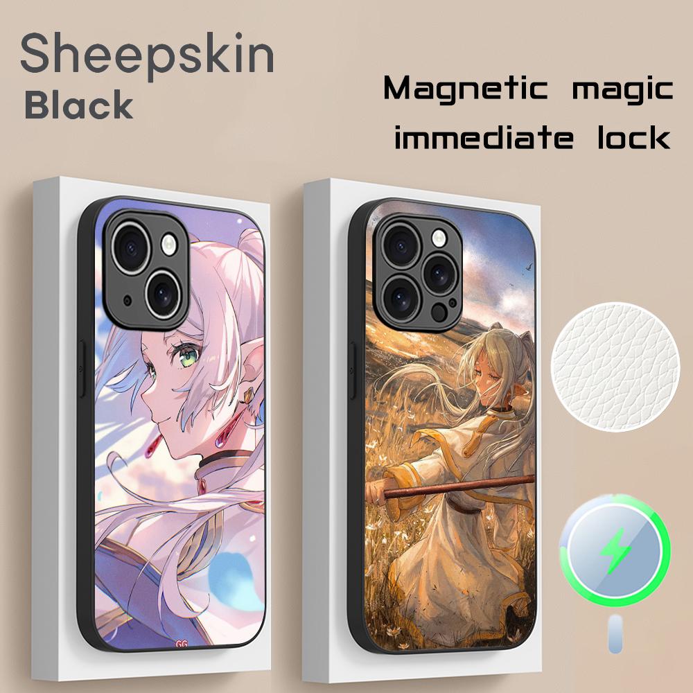 Frieren Japan Anime Cool Girl Pattern Phone Case For iPhone 16 15 14 13 12 11 Plus Pro Max High-end Luxury Magsafe Sheepskin