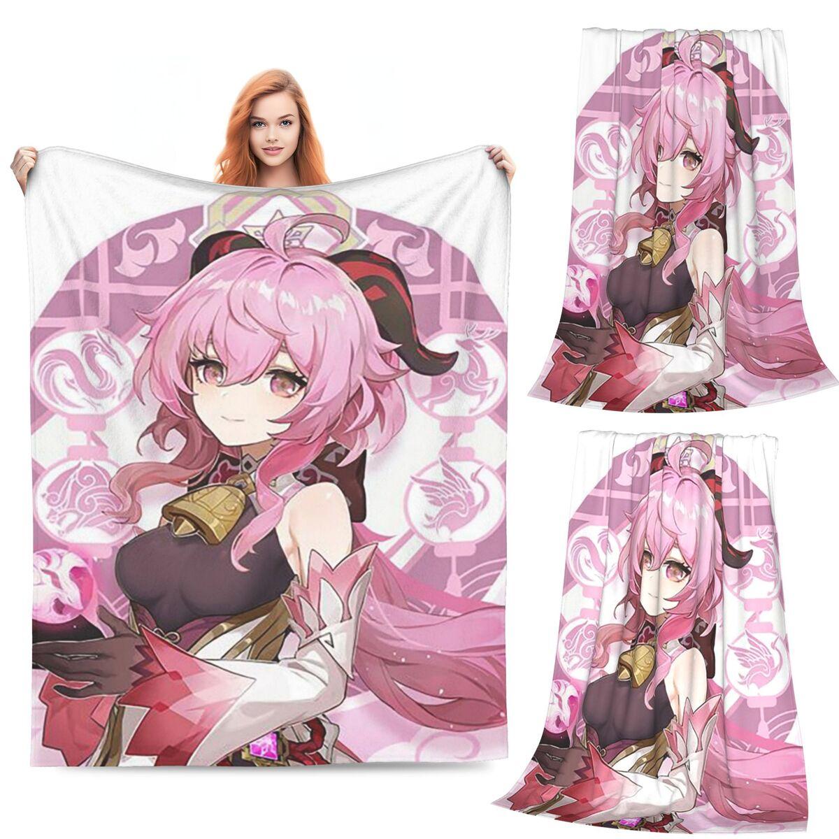 

Genshin Game Cartoon Blankets Soft Warm Flannel Throw Blanket Cover for Bed Living room Picnic Travel Home Couch 80x120cm