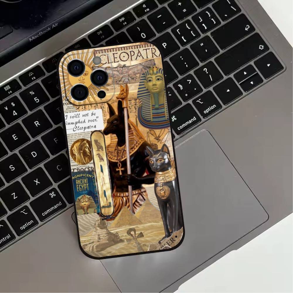Egyptian Pharaoh Mural Phone Case For iPhone 17,16,15,14,13,12,11 Plus,Pro Max,XS,Soft Silicone Black Cover