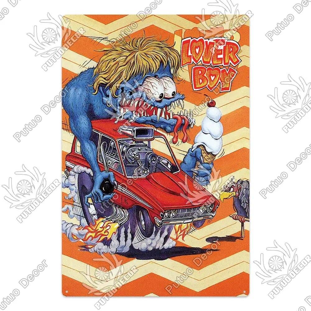 Putuo Decor Rat Fink Modified Car Culture Vintage Metal Tin Sign Decorative Plate for Garage Man Cave Bar Pub Club Decoration