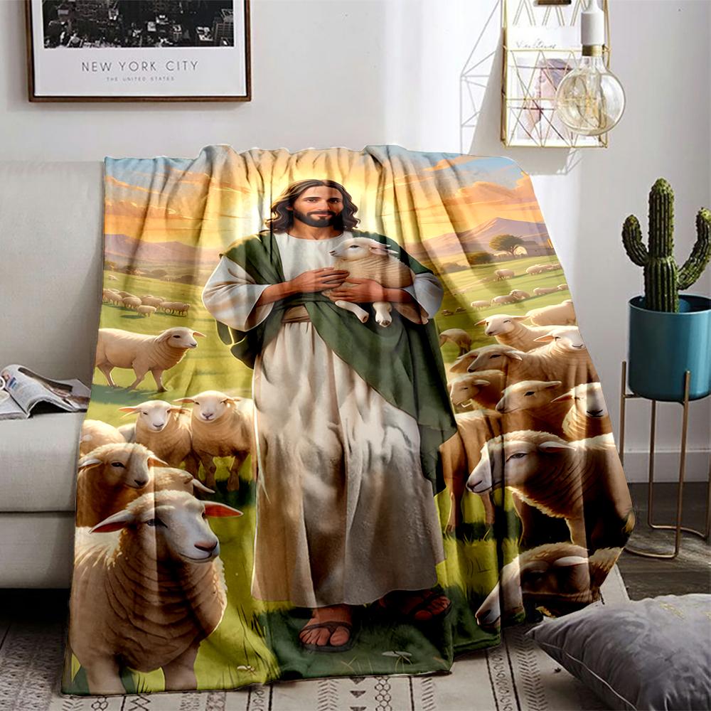 Serene Shepherd with Sheep Design Flannel blanket for bedroom, living room, sofa, and nap