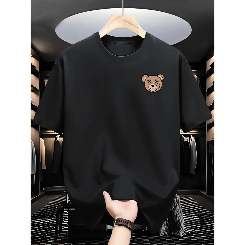 

Men s Fashion Casual Crew Neck T-Shirt with Bear Print, Regular Fit Summer Tee for Adults,Soft Comfortable Streetwear 4XL чорний
