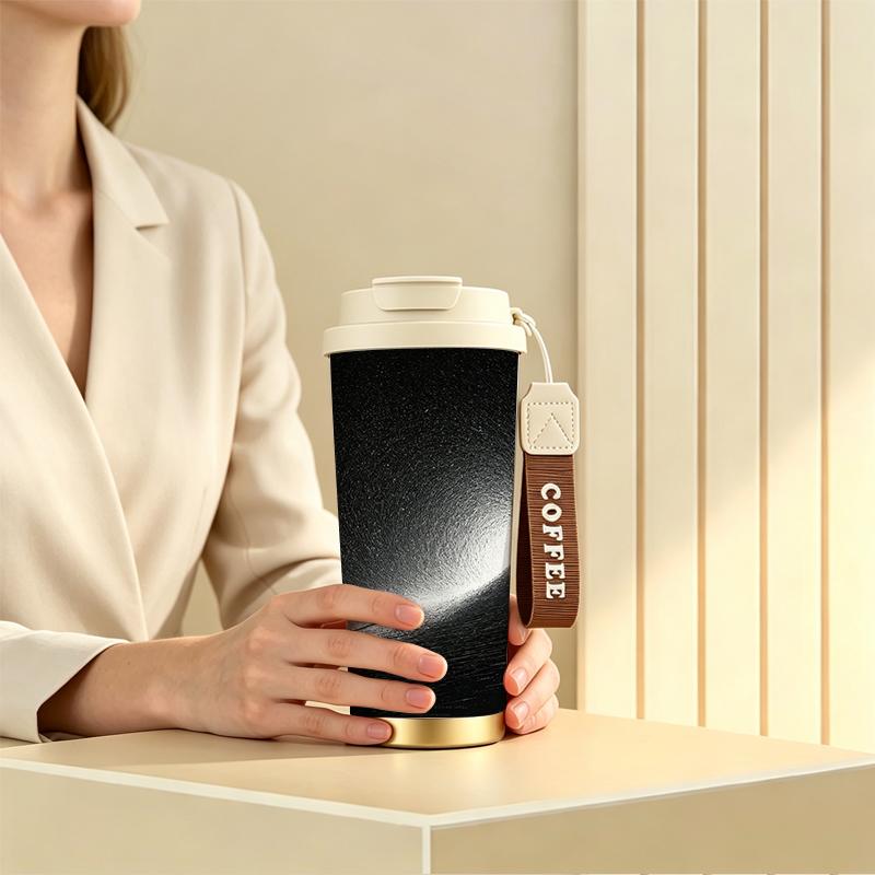 Coffee Mug 532ml Black White Swirl Galaxy Loner Motif Portable Travel Coffee Mug Outdoor Travel Thermos Stainless Steel Coffee Thermos Coffee Mug 532ml
