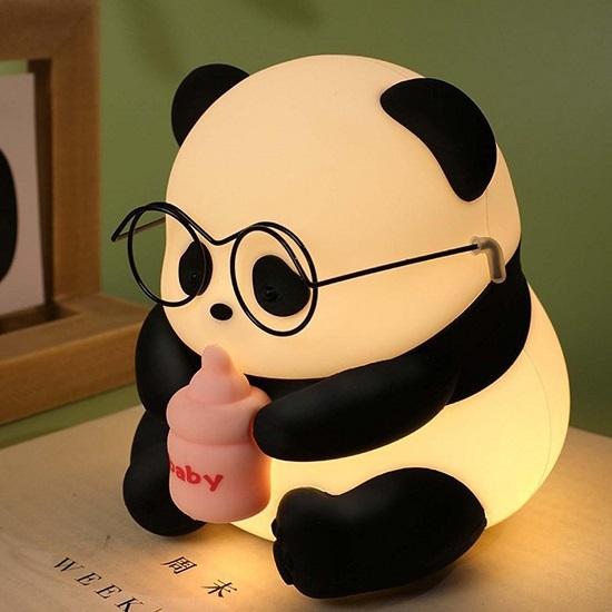 Panda Led Night Light With Glasses And Bottle Soft Silicone Animal Lamp, Rechargeable And Portable, Ideal For Nursery, Bedside, And Baby Rooms, Gift