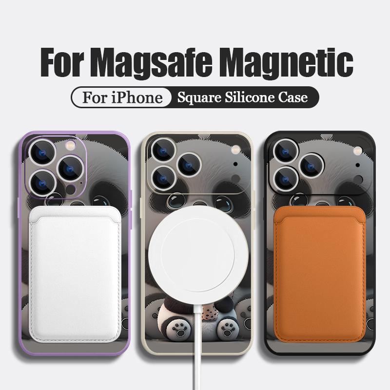 For iPhone 17 Pro Max Case Milk tea-drinking Panda Magnetic For Magsafe Silicone Cover For iPhone 16 Pro Max Funda iPhone 15 14 13 12 11 16E Air