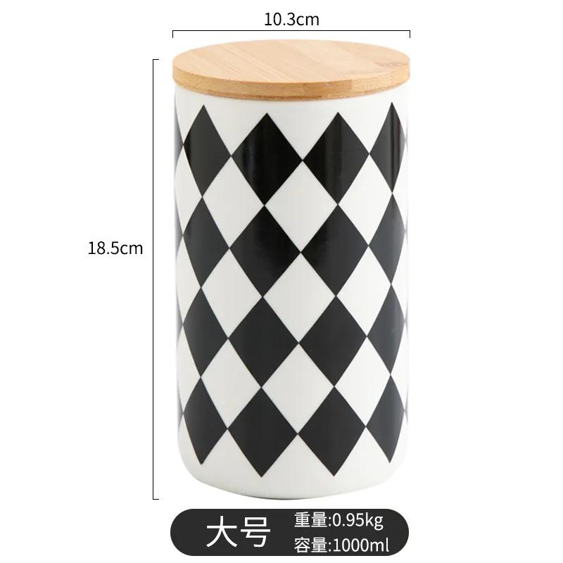 Black and White Checkered Ceramic Storage Tank, Sealed Tank, Suitable for Coffee, Nuts, Tea Boxes, Kitchen Storage Containers