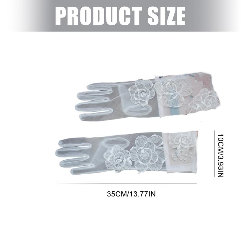 Wrist Length Bridal Gloves Delicate Pattern Embroidery Breathable Mesh Fabric Evening Functions