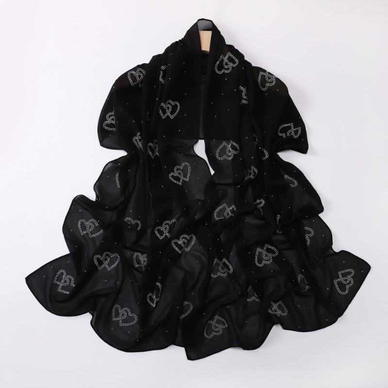 Chiffon Long Scarf Double Heart Rhinestone Ethnic Headscarf For Women
