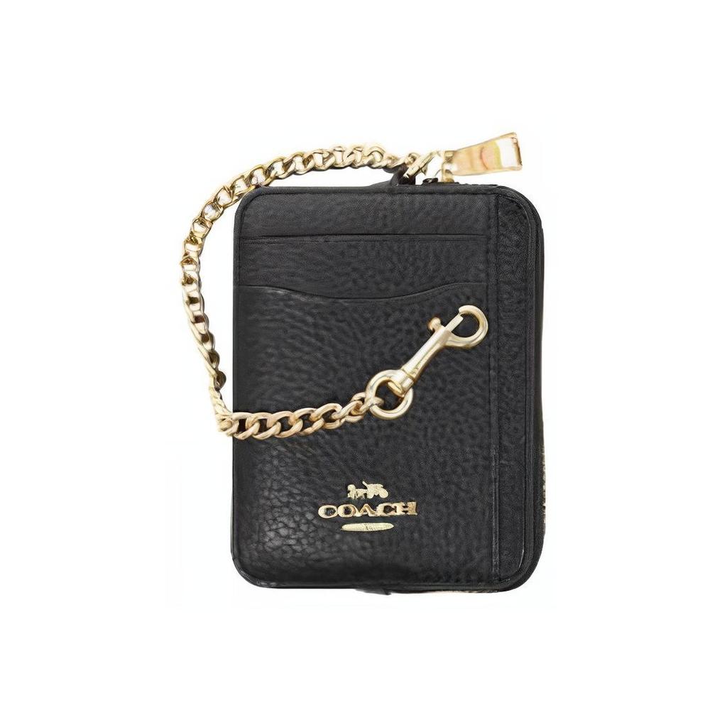 Coach Card Case Solid Color Leather Coin Purse Women Accessories Black 6303-IMBLK