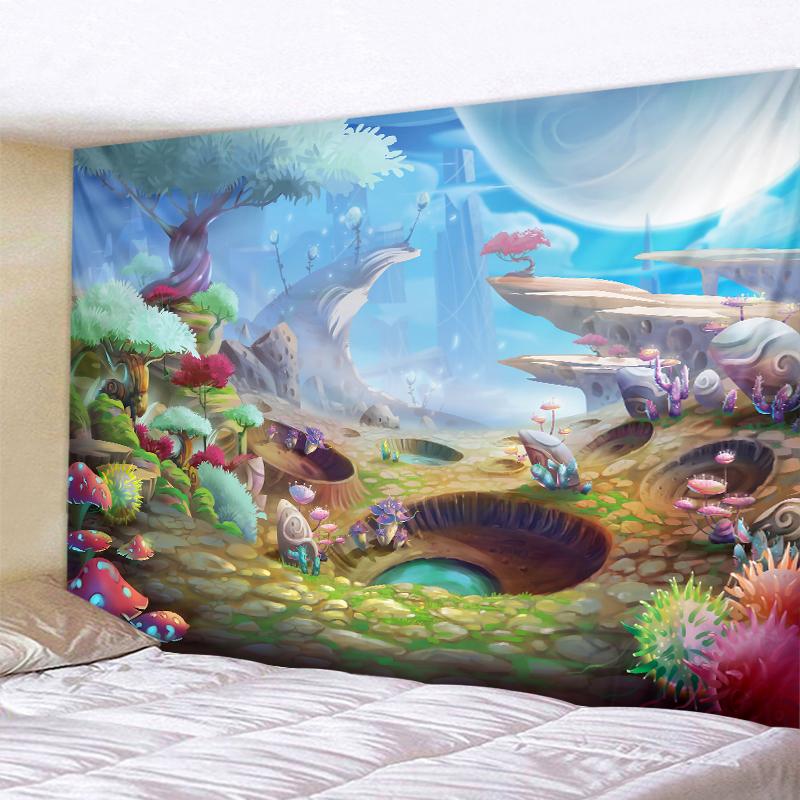 Magic Forest Castle Tapestry Fairy Tale Adventure Fantasy Tapestry Wall Hanging Hippie Tapestry Kids Room Bedroom Decoration