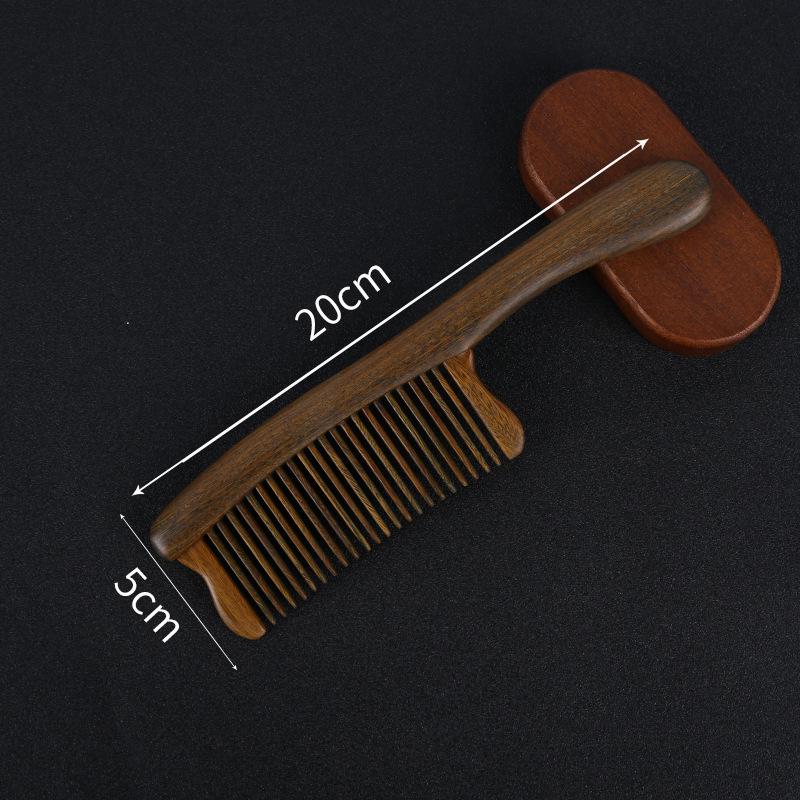 Green Sandalwood Carved Long-Handled Massage Comb for Women