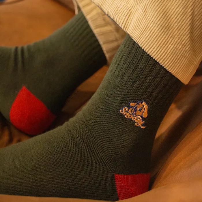 Snoozy Logo Embroidered Socks (Khaki Red)