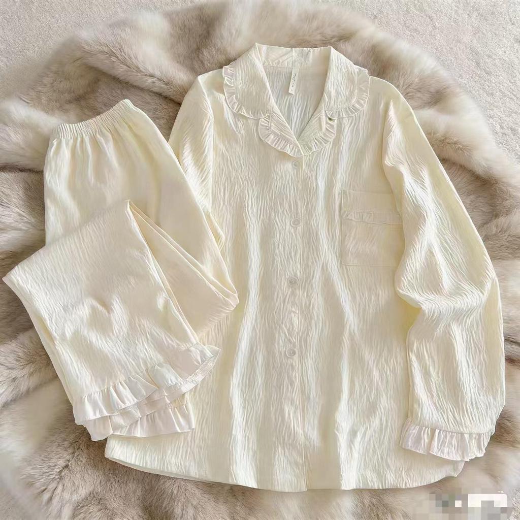 Women's Cloud Cotton Lace Pajama Cardigan Set - Spring & Autumn Collection