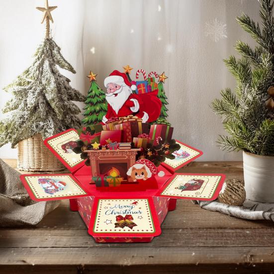 3D Vyskakovací vánoční přání s obálkou Skládaná sváteční přání Roztomilá dárková karta se Santa Clausem pro přátele, děti, rodinu