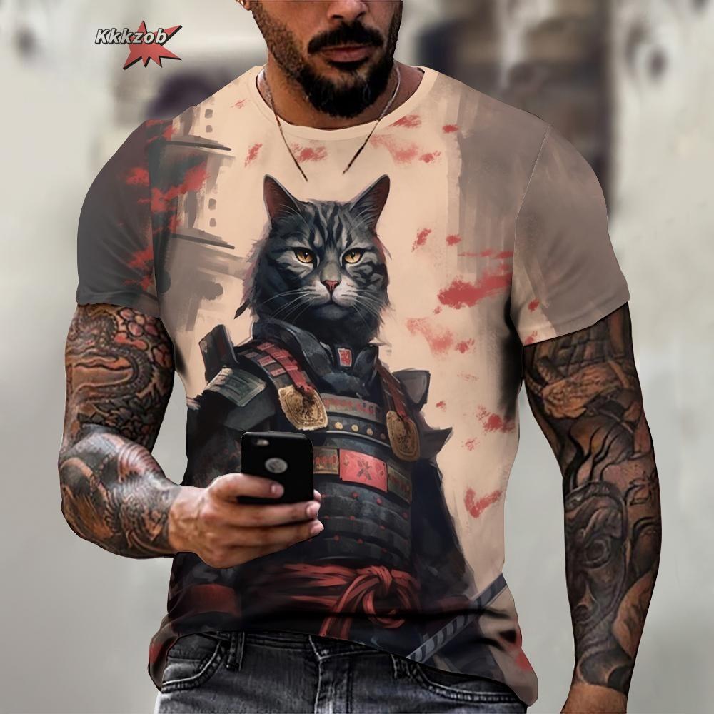 

Мужская футболка с коротким рукавом с принтом кота-воина, 3D-футболка, топы в стиле Харадзюку, забавная футболка с круглым вырезом, летняя мужская повседневная одежда XL