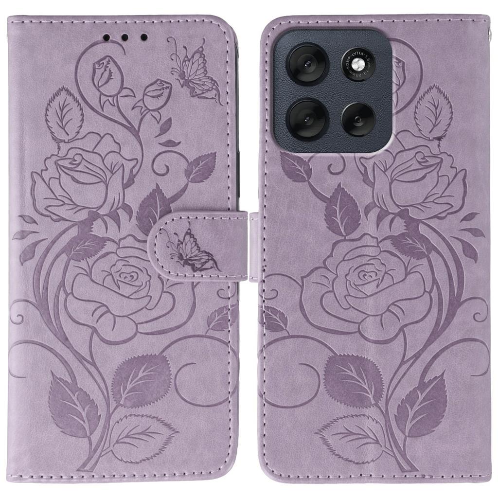 For Motorola Moto G56 5G Case Wallet Stand Imprinted Rose Butterfly PU Leather Phone Cover