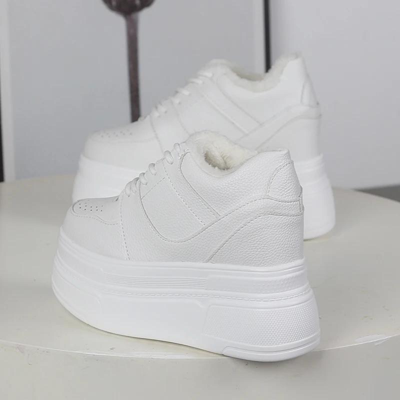 Fashion Woman Plush Warm Winter Sneakers Women High Top Cotton Sport Shoes 12CM Casual Lace Up Female Platform Shoe Zapatillas Mujer
