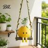 Creative Window Sill Decor Cute Swinging Lemon Wall Hanging Ornament, Smiling Figurine, Resin Swing Healing Home Style Art Decor, Boho for Bedroom