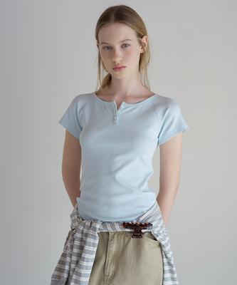 Sseomweeobeoteo Lay Button Raglan Top - Light Blue