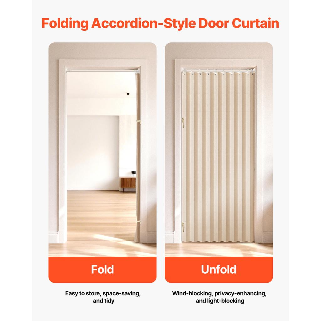 SucceBuy Accordion Door 47x78inch Blackout Fabric Folding Magnetic Door Curtain with Hanging Hooks for Doorways Bedrooms 1 Panel