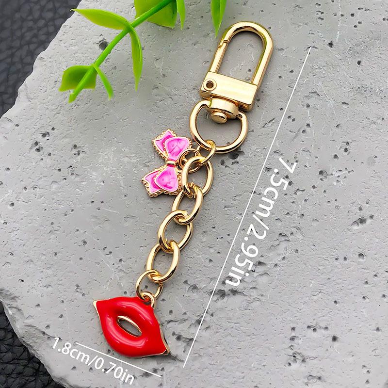 Five-Petal Flower Red Lips Alloy Keychain Pendant