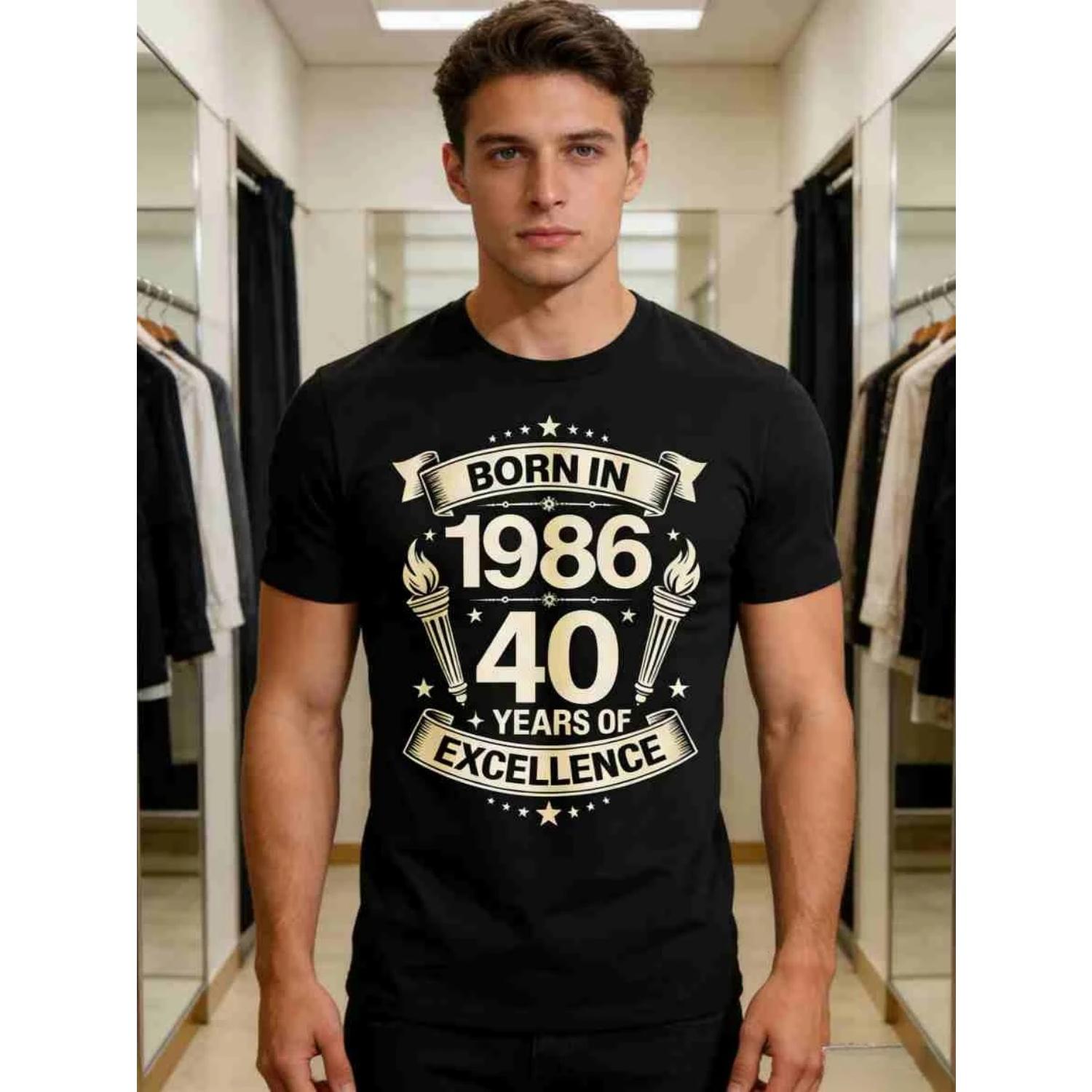 

Birthday 40th t-shirt Gift 40 Years Of Being Awesome Born in 1986 , Harajuku Short Sleeve T-Shirt, 100% Cotton Graphics Tops S чёрный