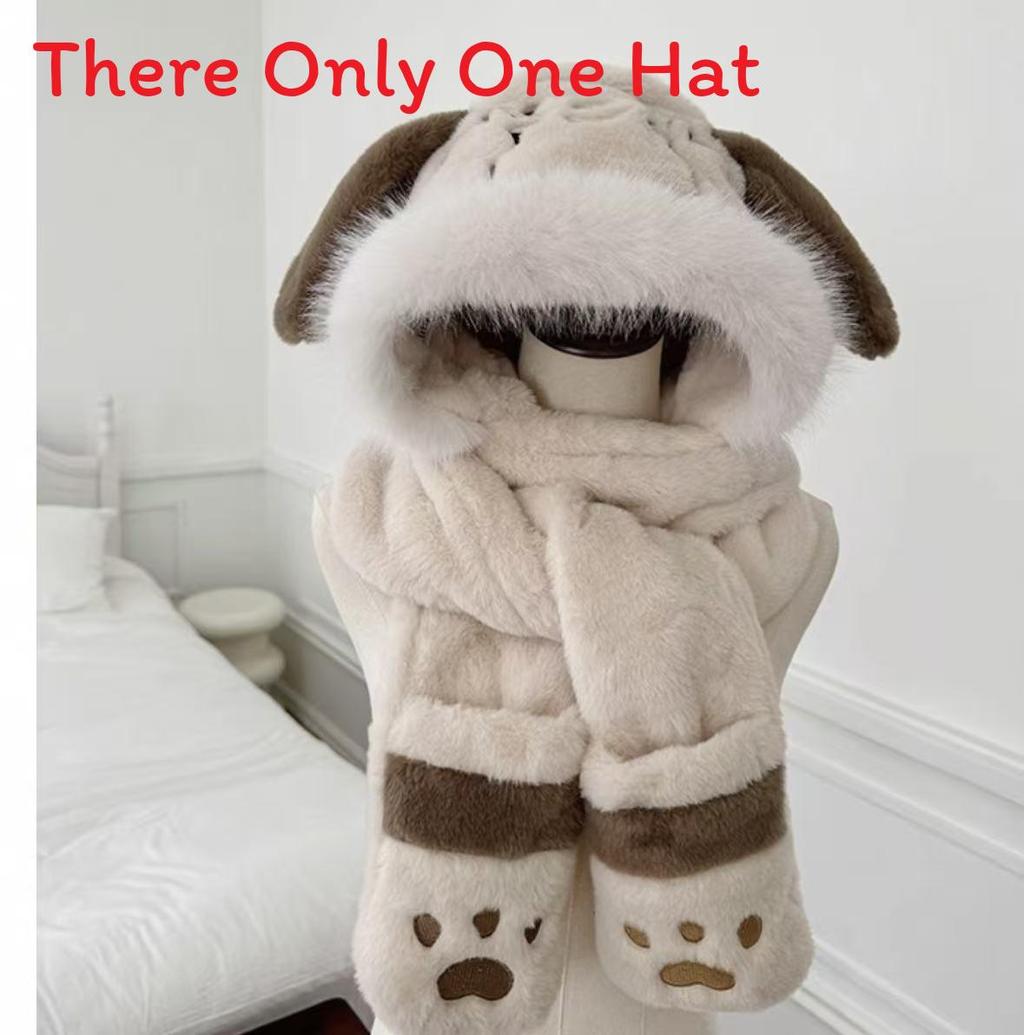 

Cute Dog Ears Moving Hat Scarf Gloves Set With Plush Warmth For Autumn Women