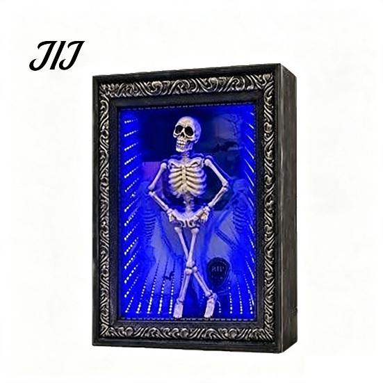Unique Skeleton Gift LED Dancing Frame Decor, Glowing Spooky Night Light for Gothic Desk Accessory Shelf, Halloween Party Atmosphere Ornament,