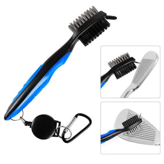 Portable Double Side Golf Club Cleaning Brush with Retractable Line Carabiner