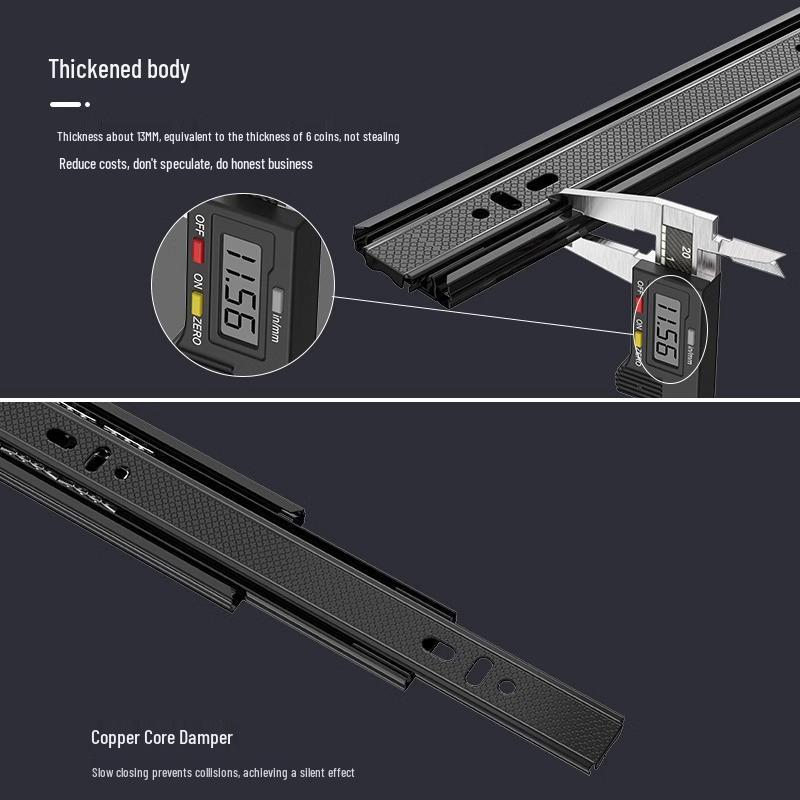 Verdickte Edelstahl-Schubladenschiene mit geräuschlosen Kugellagern - Drei-teilige Puffer-Führungsschiene