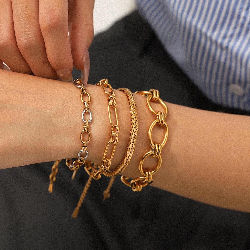 Pozłacany 18k Zestaw Bransolet ze Stali Nierdzewnej w Stylu Retro dla Kobiet - Biżuteria Ręczna w Stylu Light Luxury