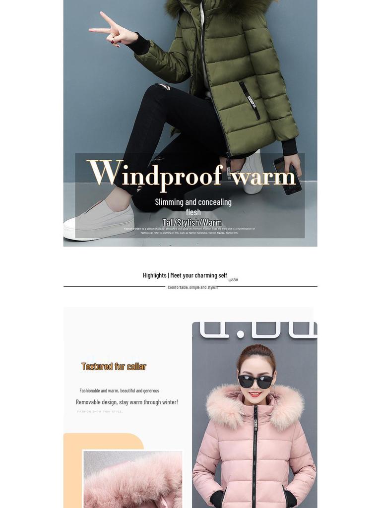 Damen Winter Kurze Baumwolljacke mit Pelzkragen - Slim Fit und Verdickt für Wärme