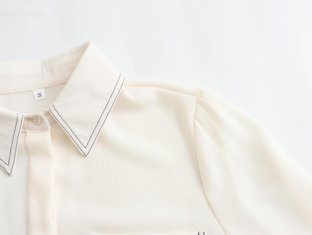 2025 Spring European & American Style Women's Color Block Topstitched Shirt
