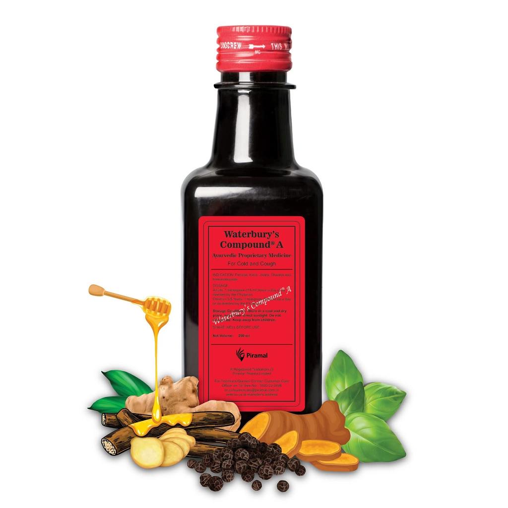 Waterbury’s Compound A Ayurvedic Cough And Cold Relief Syrup | Immunity Booster Herbal Tonic For Adults And Kids | 250 Ml Bottle